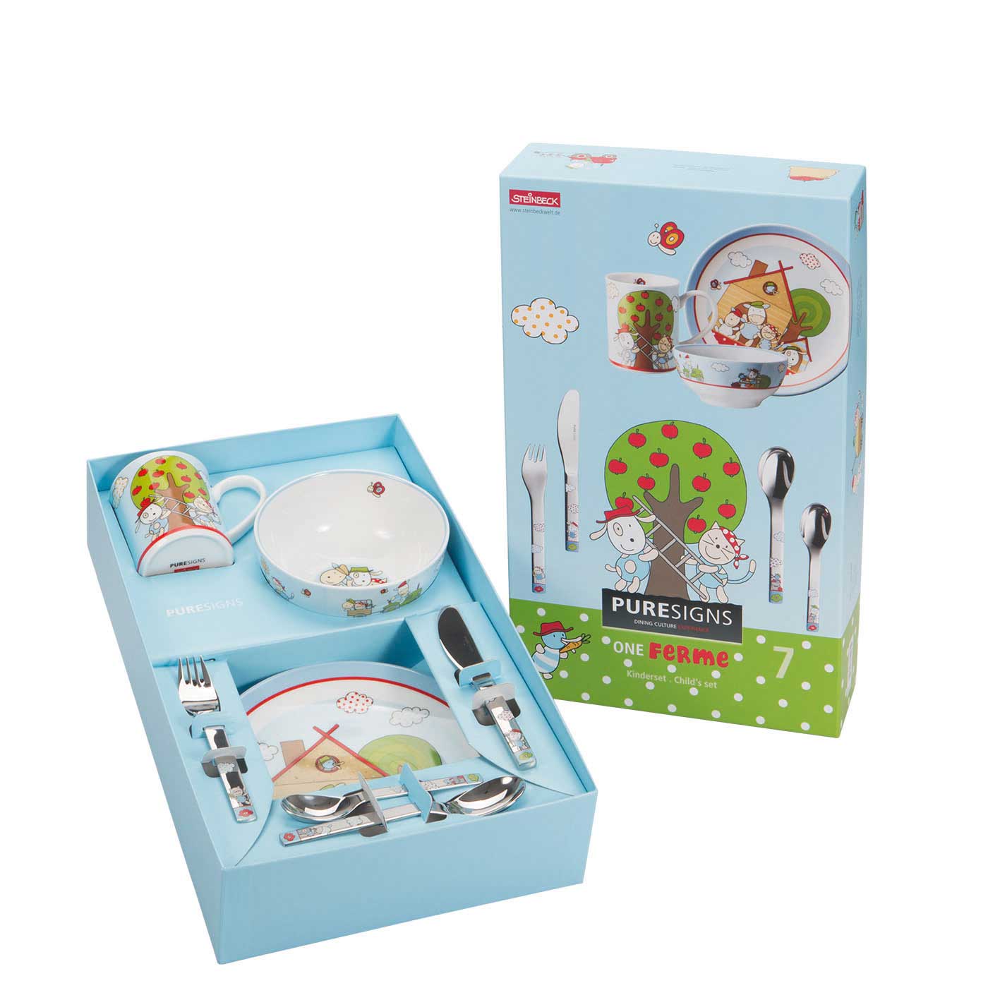 Kindergeschirr Set 7 - teilig FERME mit Gravur -